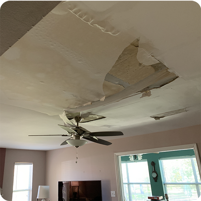 Water damage on a ceiling